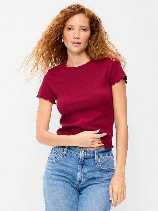 Image number 1 showing, Fitted Waffle-Knit Cropped T-Shirt