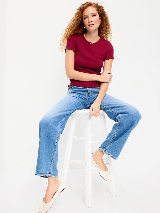 Image number 3 showing, Fitted Waffle-Knit Cropped T-Shirt
