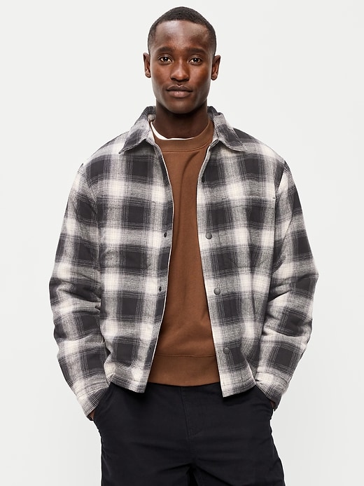 Image number 1 showing, Cropped Insulated Flannel Shacket