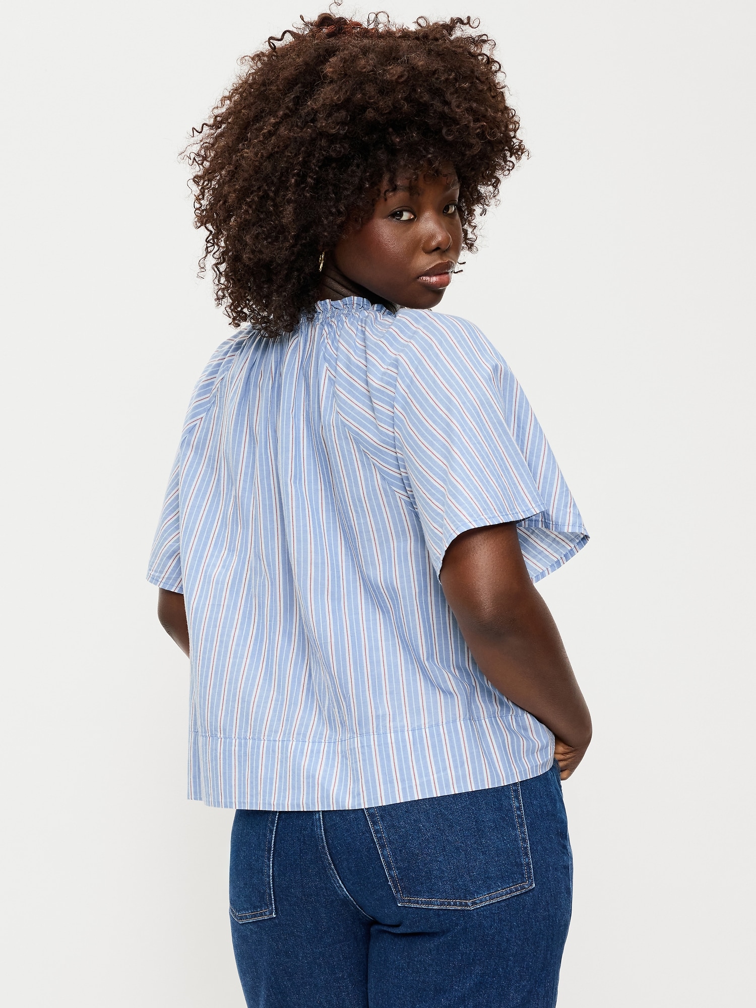 Loose Short-Sleeve Striped Top