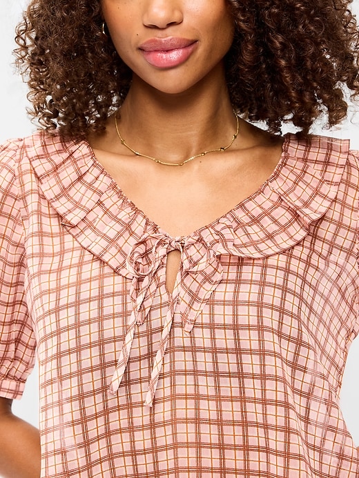 Image number 4 showing, Ruffle Collar Tie-Front Chiffon Top