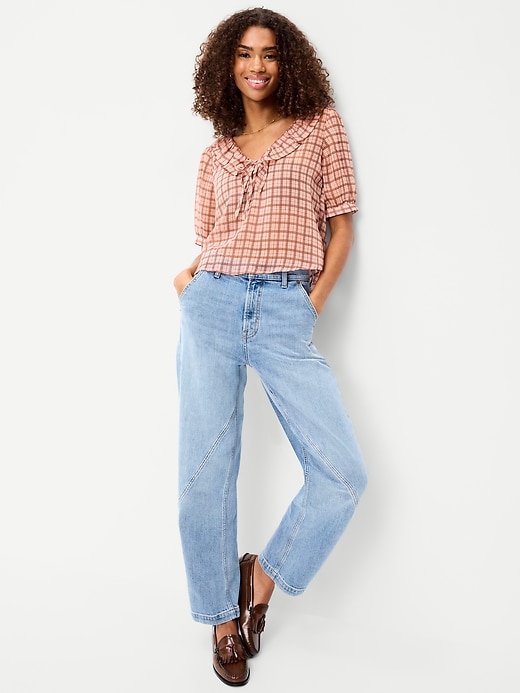 Image number 3 showing, Ruffle Collar Tie-Front Chiffon Top