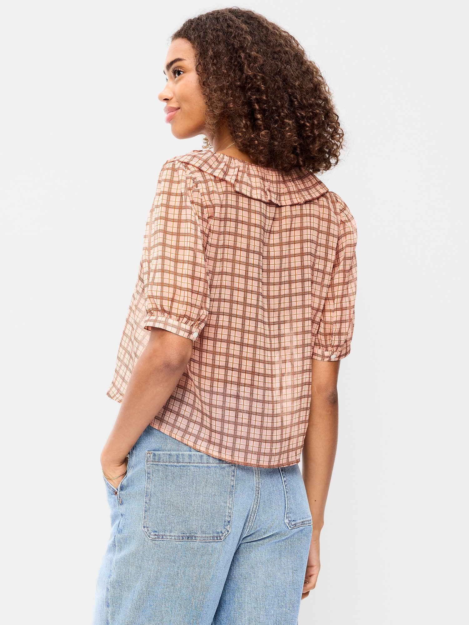 Ruffle Collar Tie-Front Chiffon Top