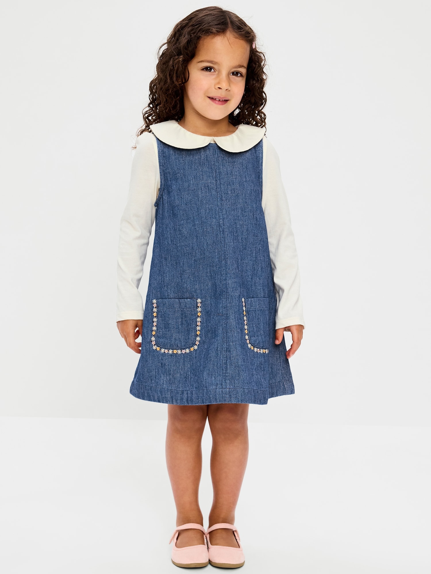Long-Sleeve Collared Top and Dress Set for Toddler Girls