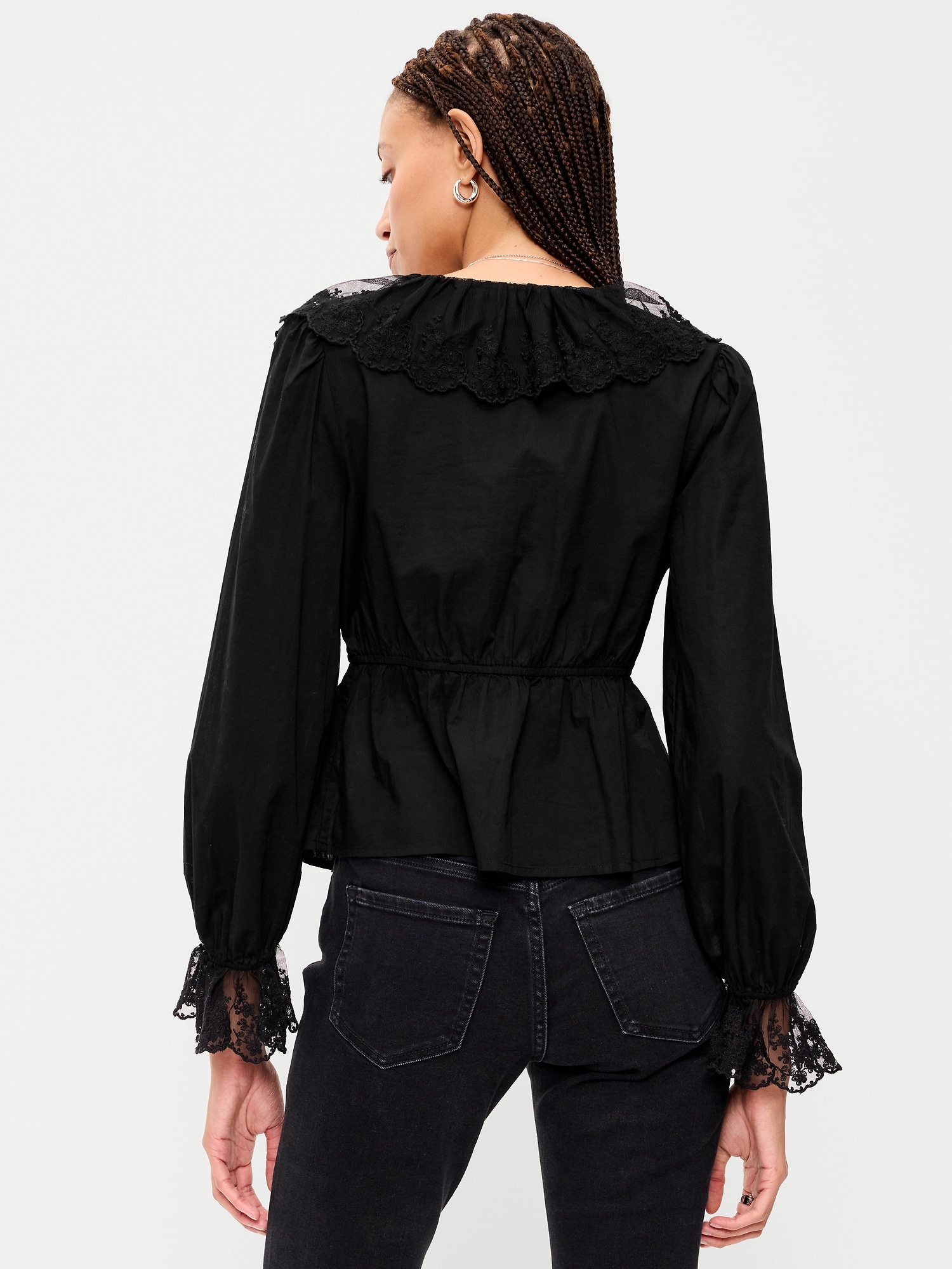 Long-Sleeve Ruffle Collar Peplum Top