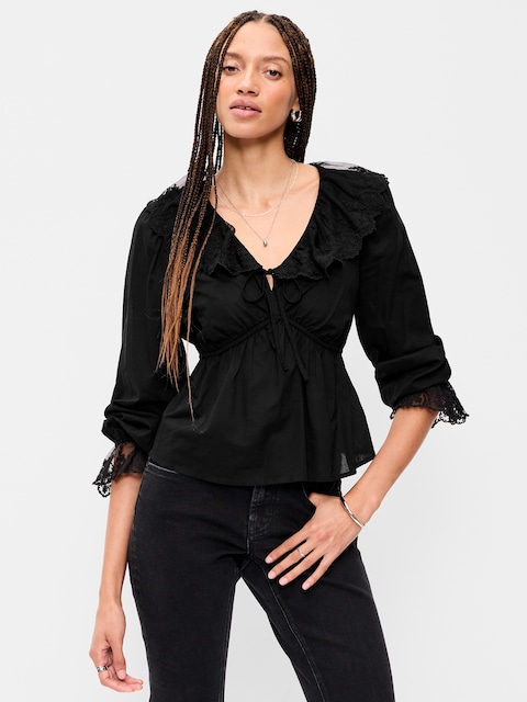 Long-Sleeve Ruffle Collar Peplum Top