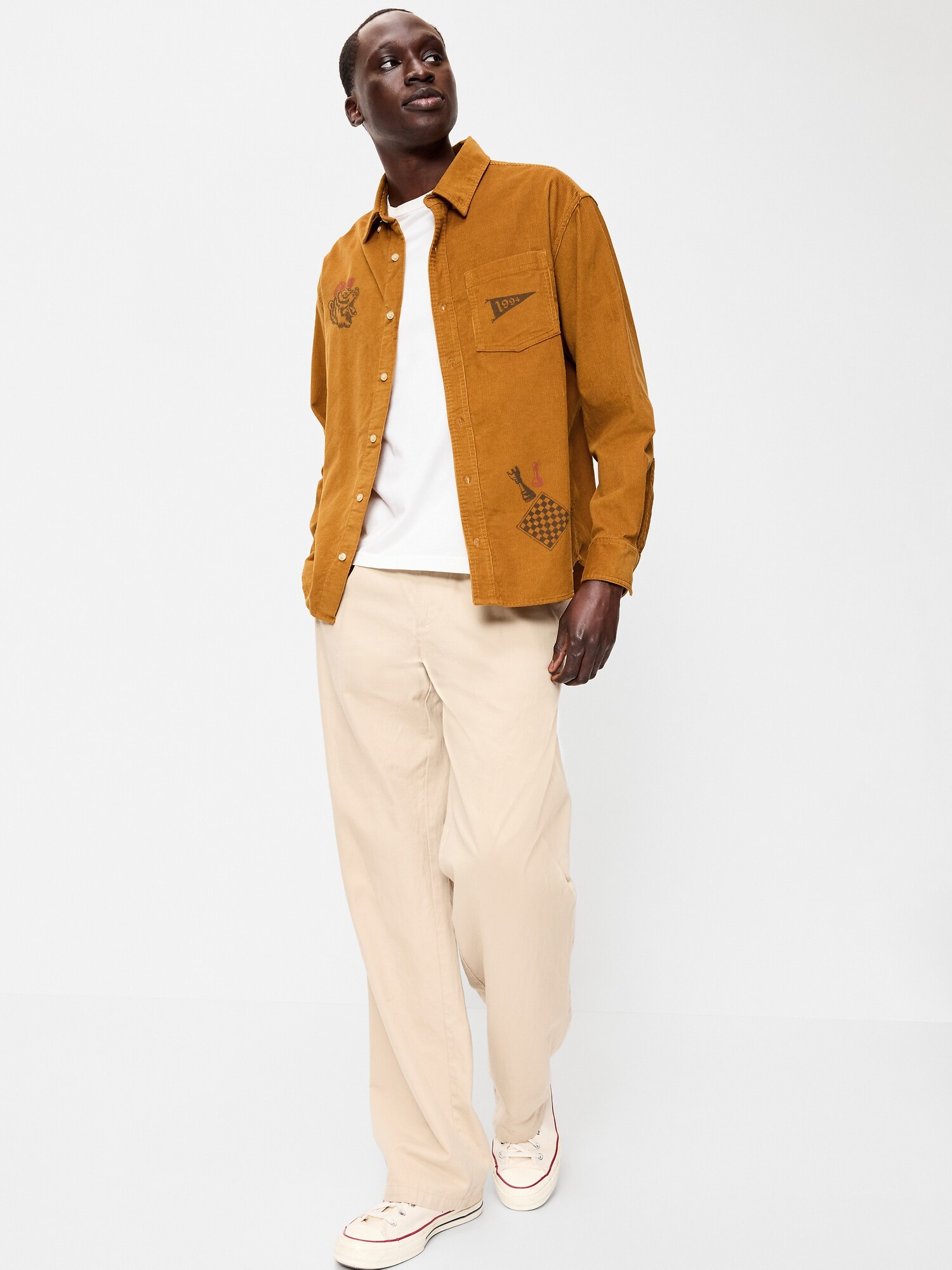 Мужская рубашка Old Navy Loose Fit Long-Sleeve Corduroy, цвет: Янтарный — фото 3