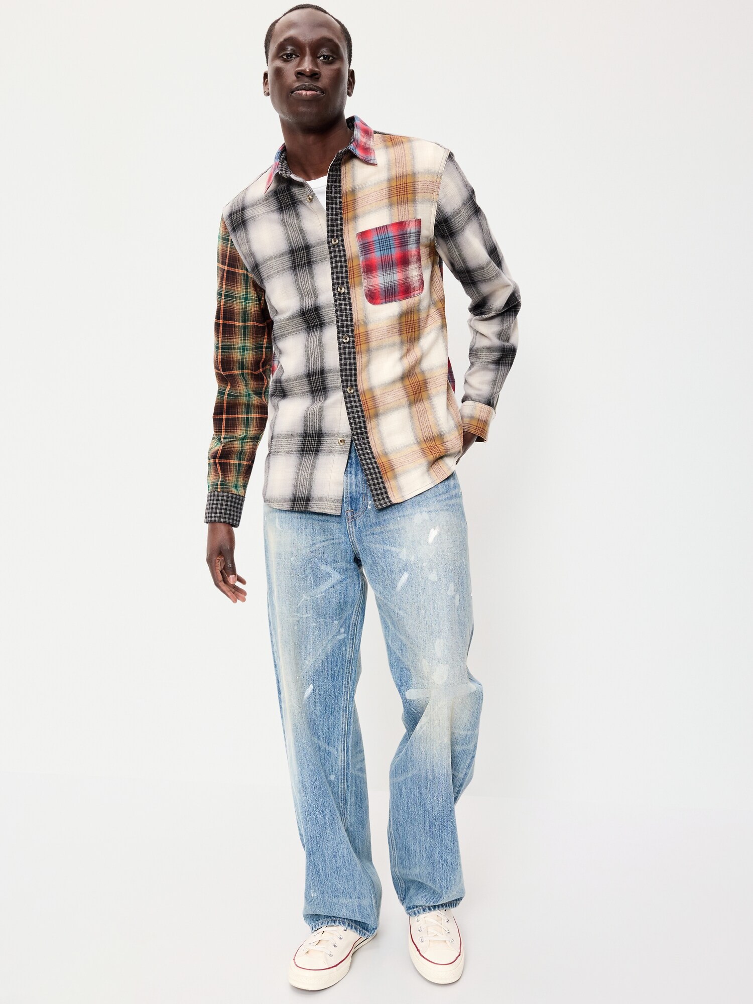 Мужская рубашка Old Navy Relaxed Long-Sleeve Plaid Flannel Pocket, цвет: Разноцветный клетчатый — фото 3