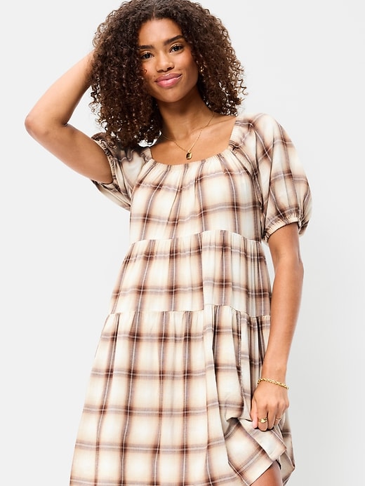 Image number 3 showing, Puff-Sleeve Smocked Mini Swing Dress