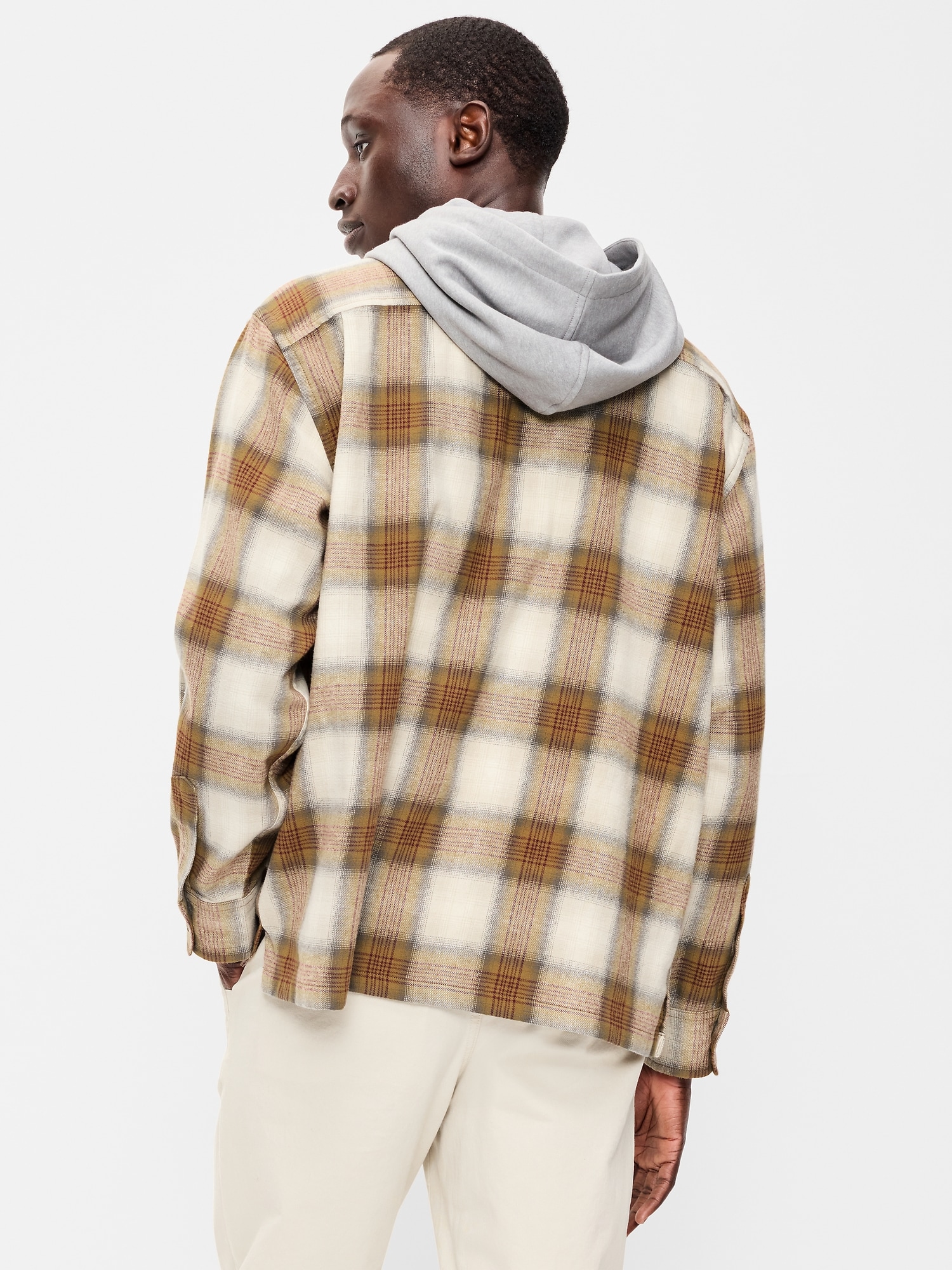 Long-Sleeve Flannel Hooded Shirt