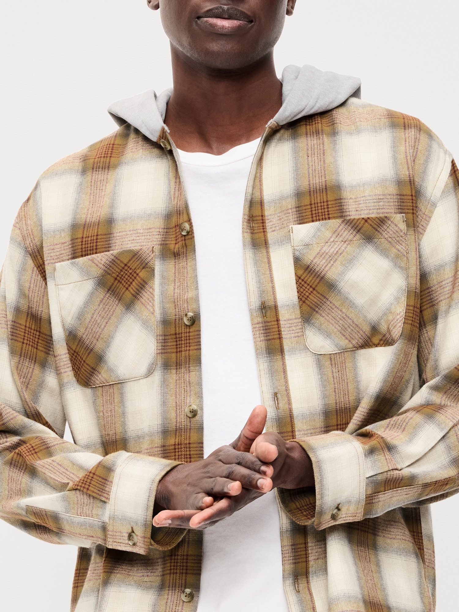 Long-Sleeve Flannel Hooded Shirt