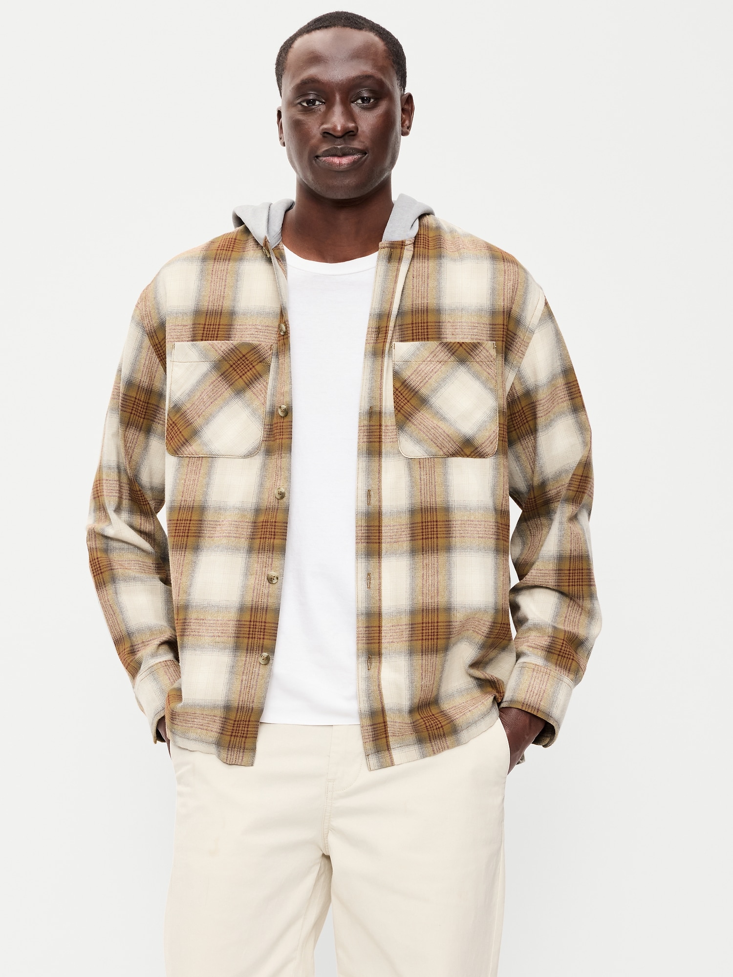 Long-Sleeve Flannel Hooded Shirt