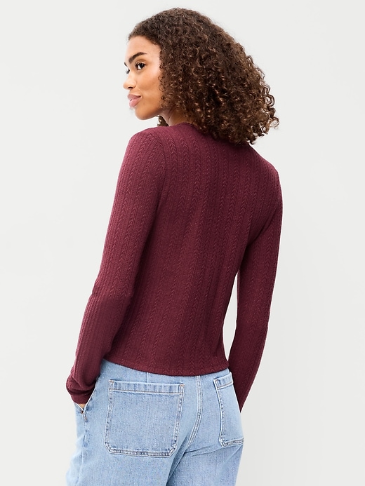 Image number 2 showing, Long-Sleeve Button-Front Pointelle Top