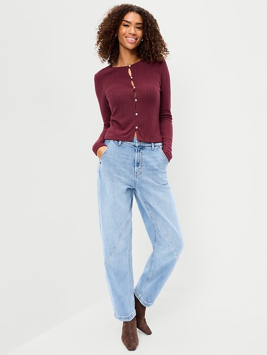 Image number 3 showing, Long-Sleeve Button-Front Pointelle Top