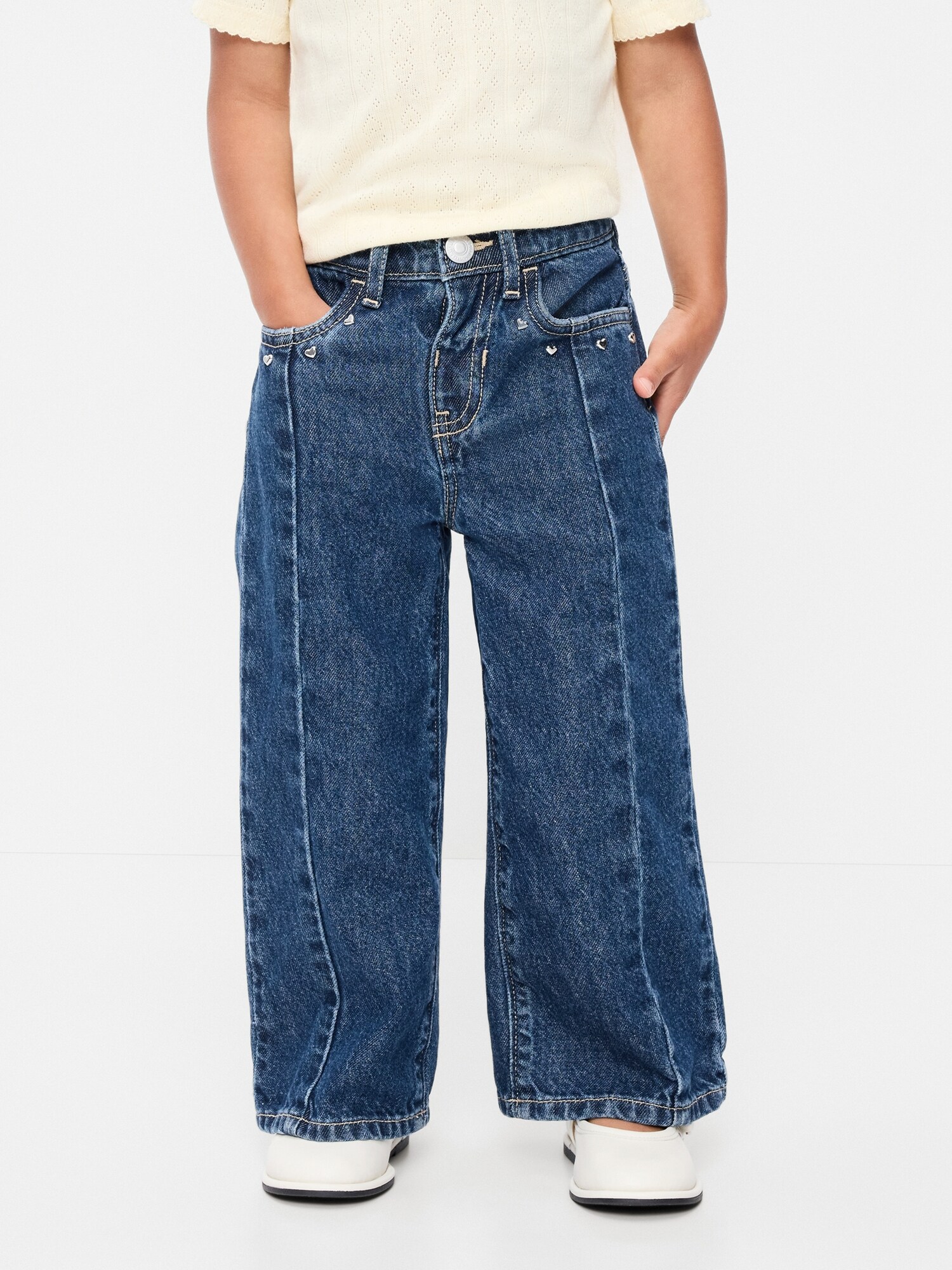 Джинсы Old Navy Super Baggy Lace-Trim Wide-Leg Jeans для девочек-малышей, цвет: Тёмная варка — фото 2