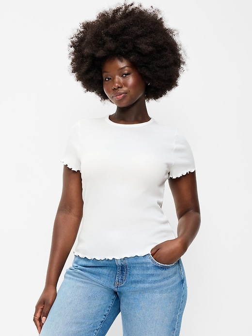 Image number 6 showing, Fitted Waffle-Knit Cropped T-Shirt