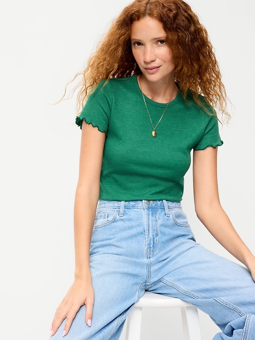 Image number 3 showing, Fitted Waffle-Knit Cropped T-Shirt