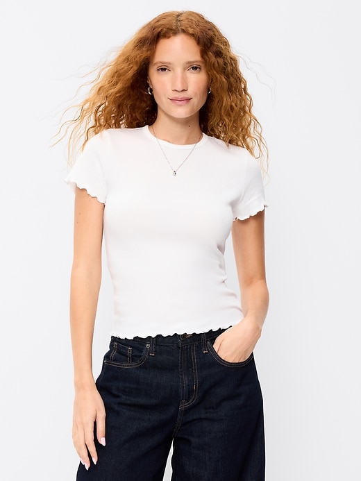 Image number 1 showing, Fitted Waffle-Knit Cropped T-Shirt