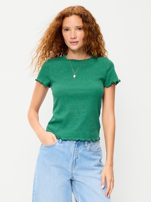 Image number 1 showing, Fitted Waffle-Knit Cropped T-Shirt