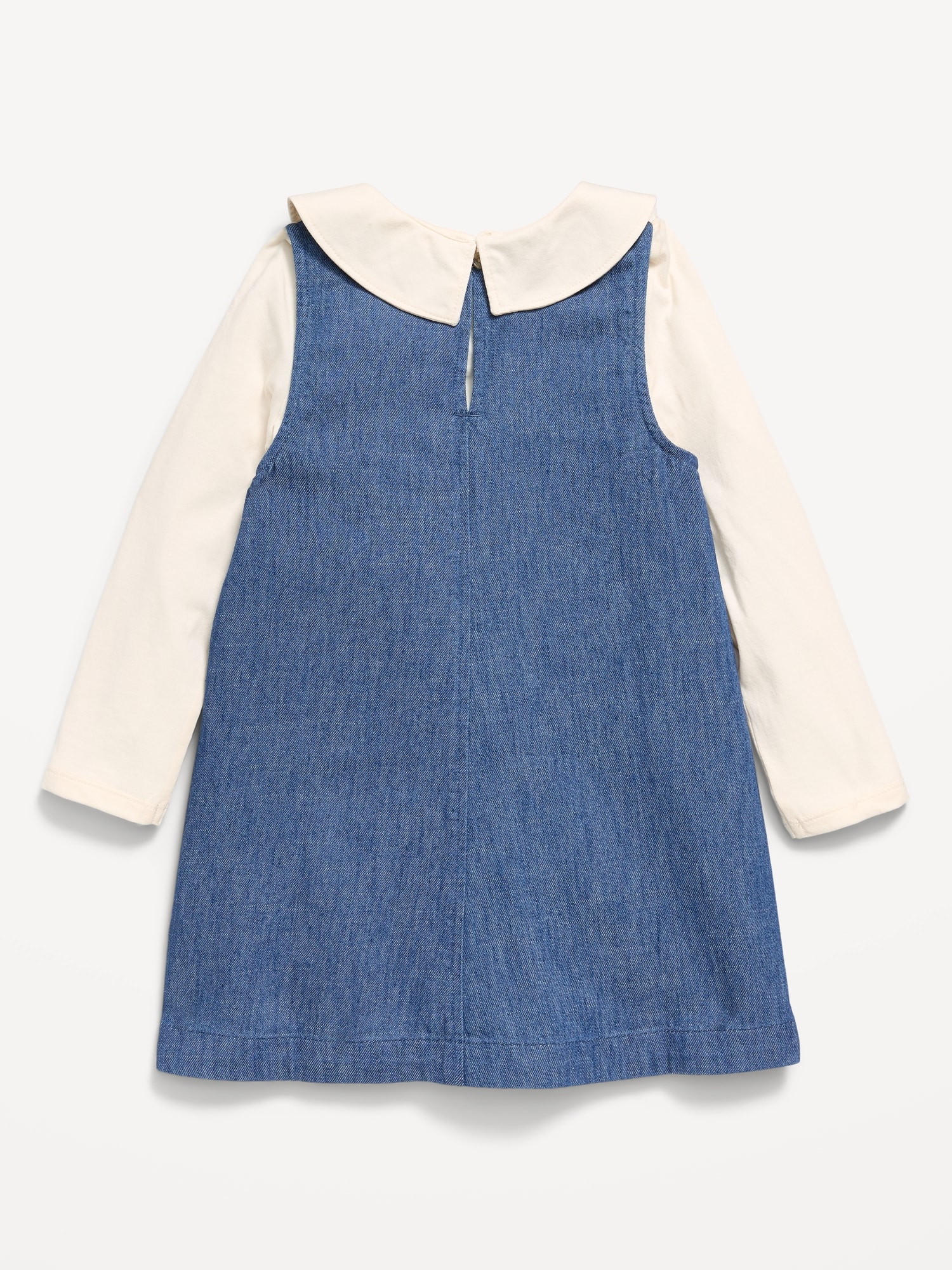 Long-Sleeve Collared Top and Dress Set for Toddler Girls