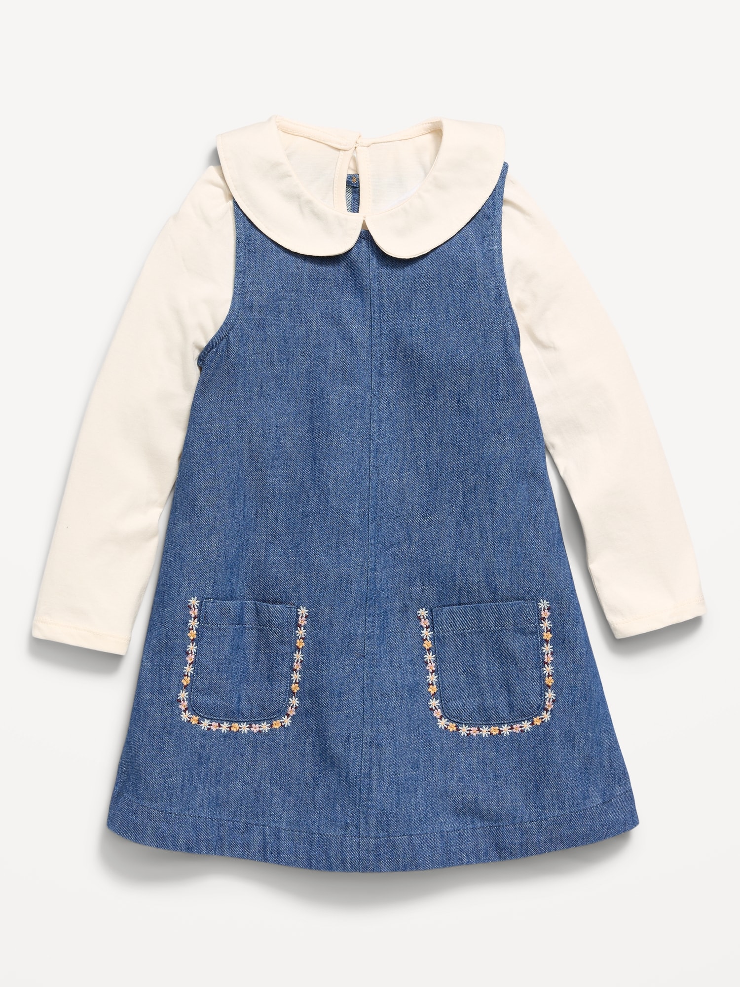Long-Sleeve Collared Top and Dress Set for Toddler Girls