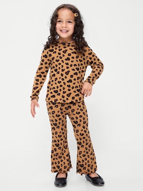 Printed Ribbed Flare-Leg Leggings for Toddler Girls