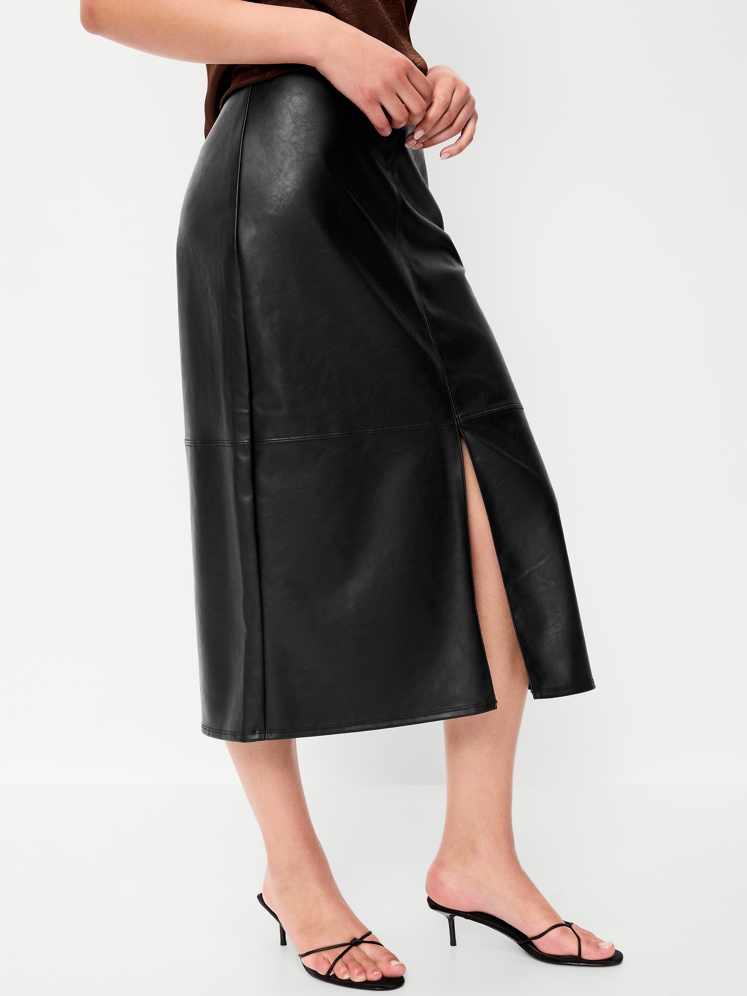 Faux-Leather Pencil Midi Skirt