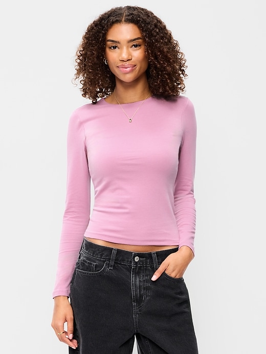 Hug Double-Layer Crew-Neck Long-Sleeve Top | Old Navy
