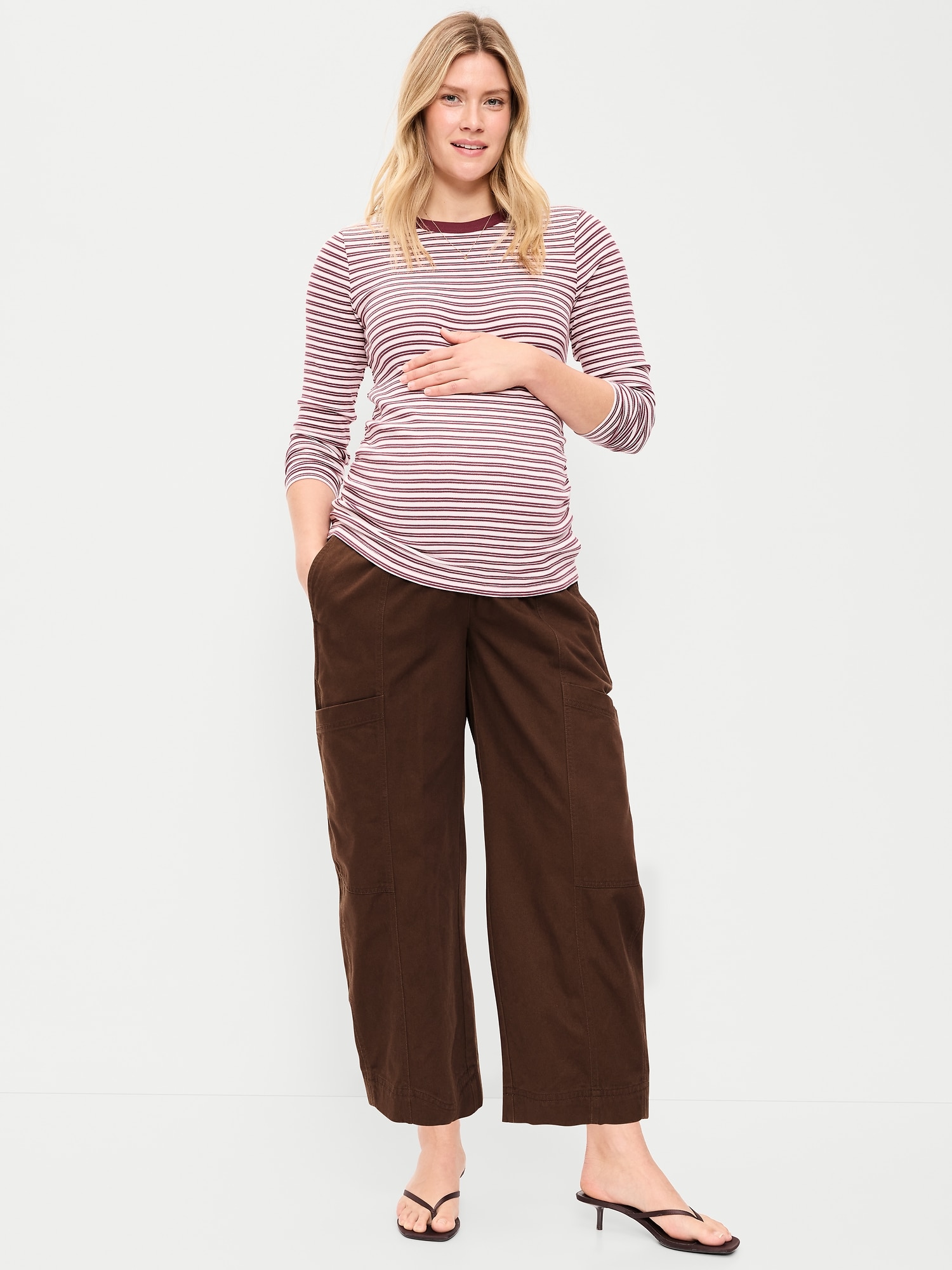 Maternity Rollover-Waist Barrel-Leg Ankle Pants
