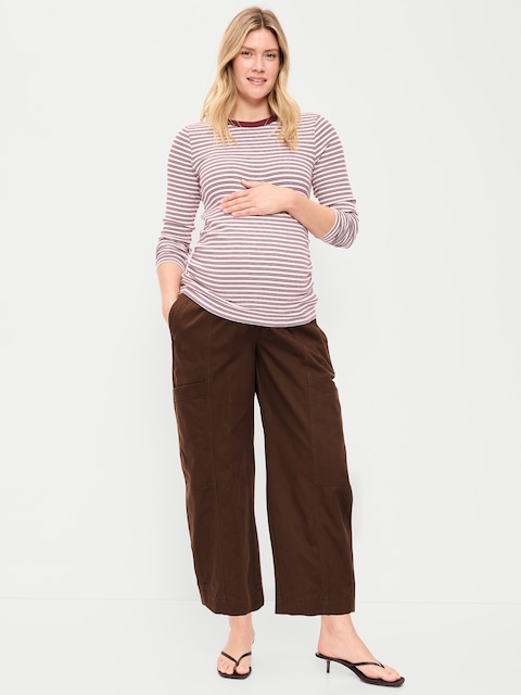 Maternity Rollover-Waist Barrel-Leg Ankle Pants