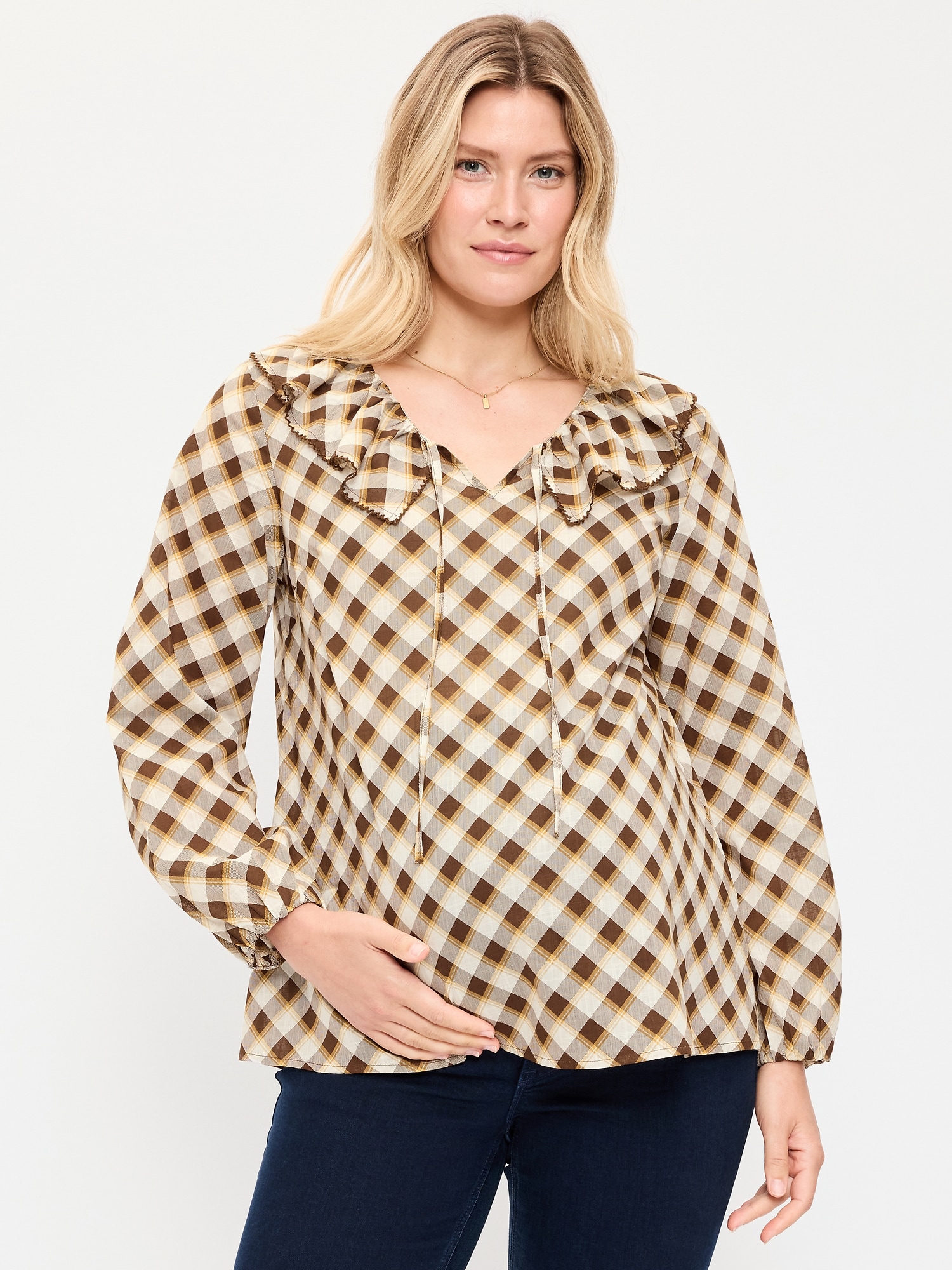 Maternity Ruffle-Collar Popover Top