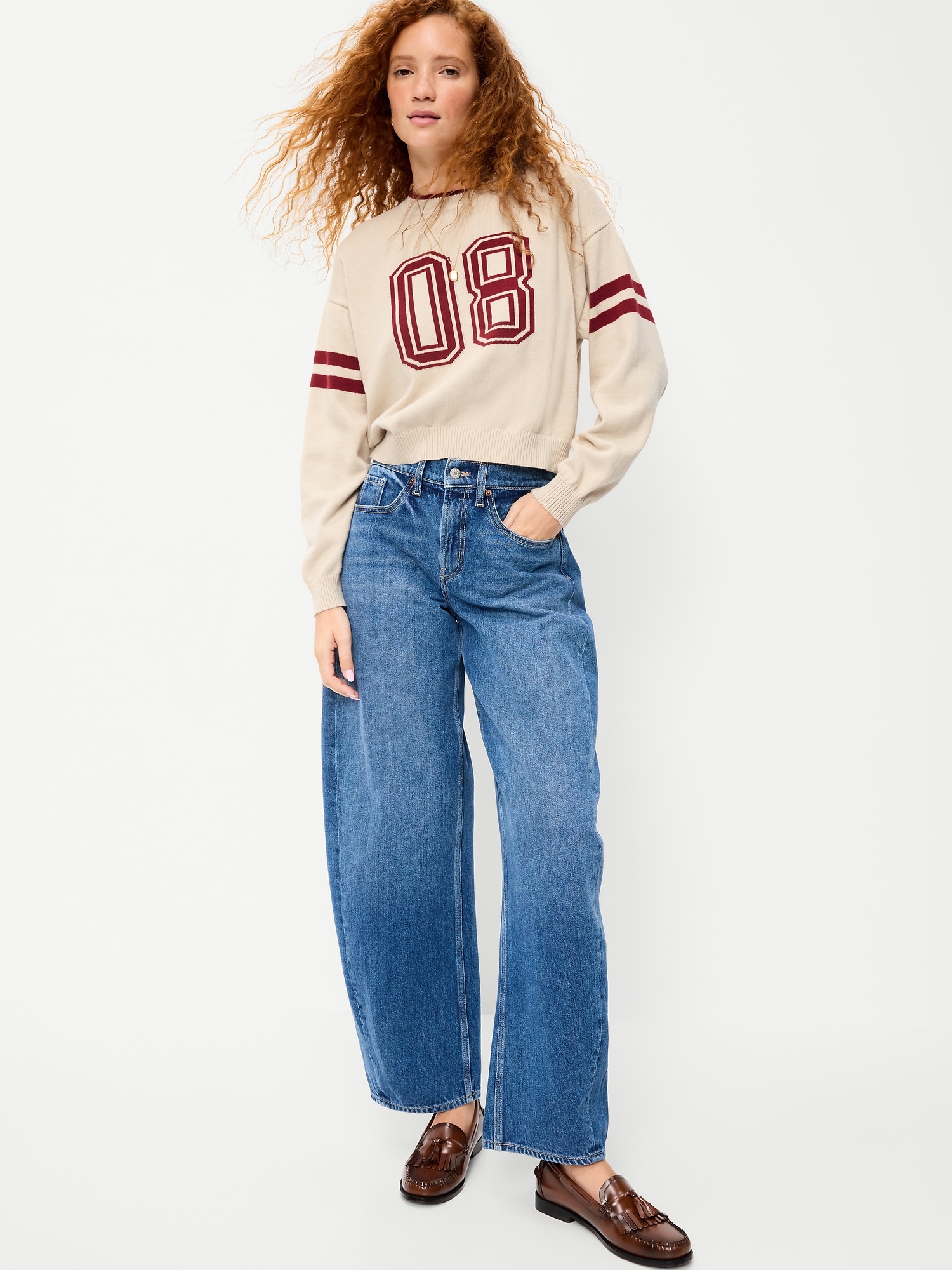 SoSoft Cotton Jacquard Crew-Neck Cropped Sweater