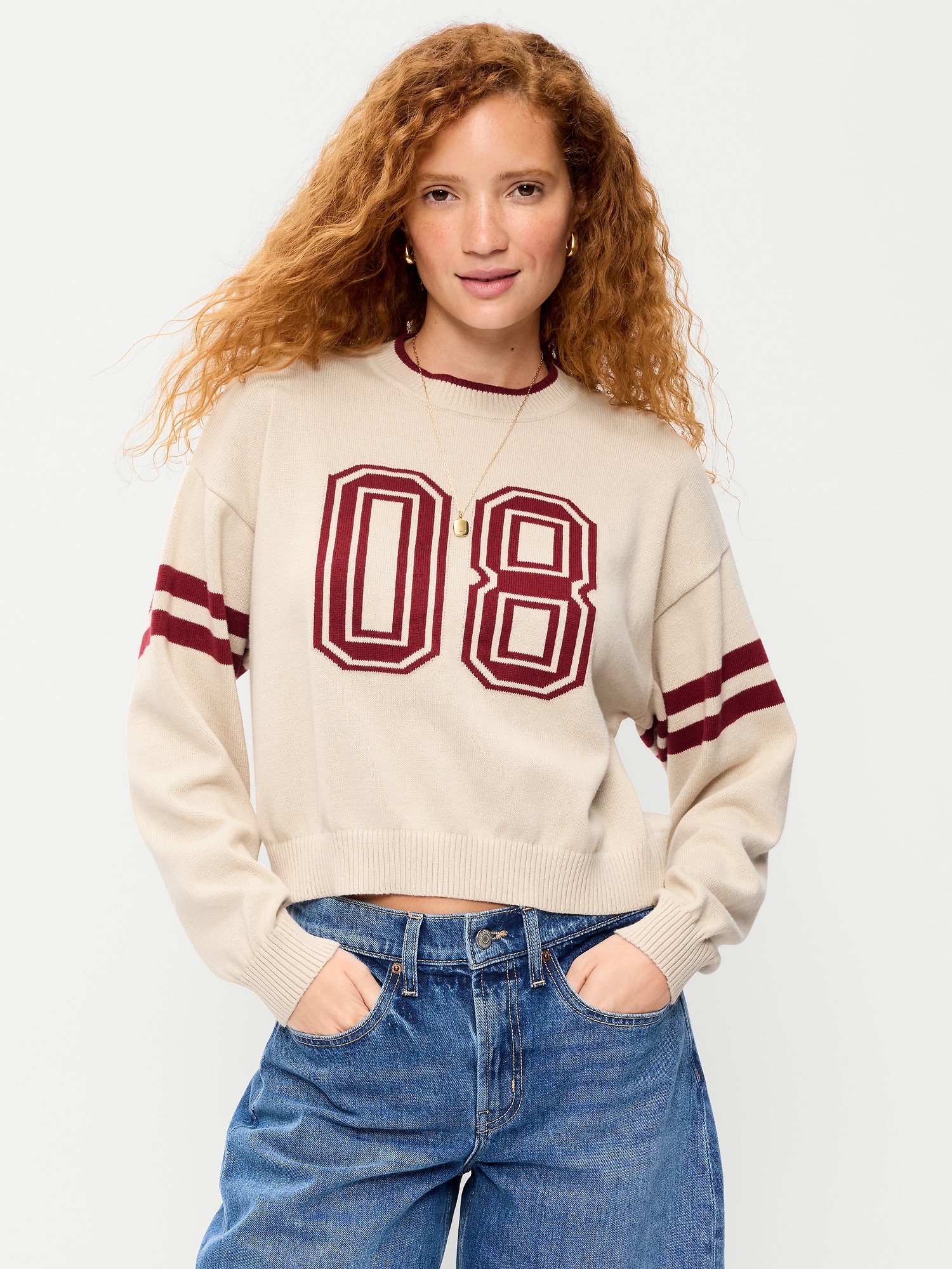 SoSoft Cotton Jacquard Crew-Neck Cropped Sweater
