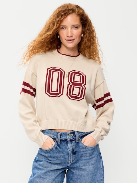 SoSoft Cotton Jacquard Crew-Neck Cropped Sweater