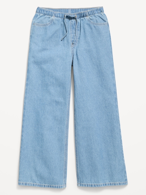 Pull-On Super Baggy Wide-Leg Denim Jeans for Girls