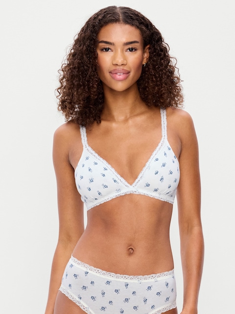 Lace-Trim Cotton Triangle Bralette