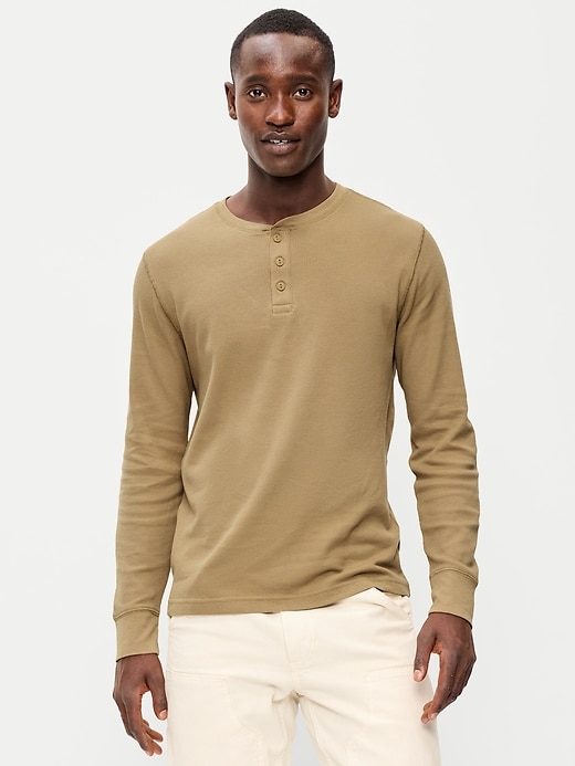 Long-Sleeve Waffle Henley T-Shirt | Old Navy