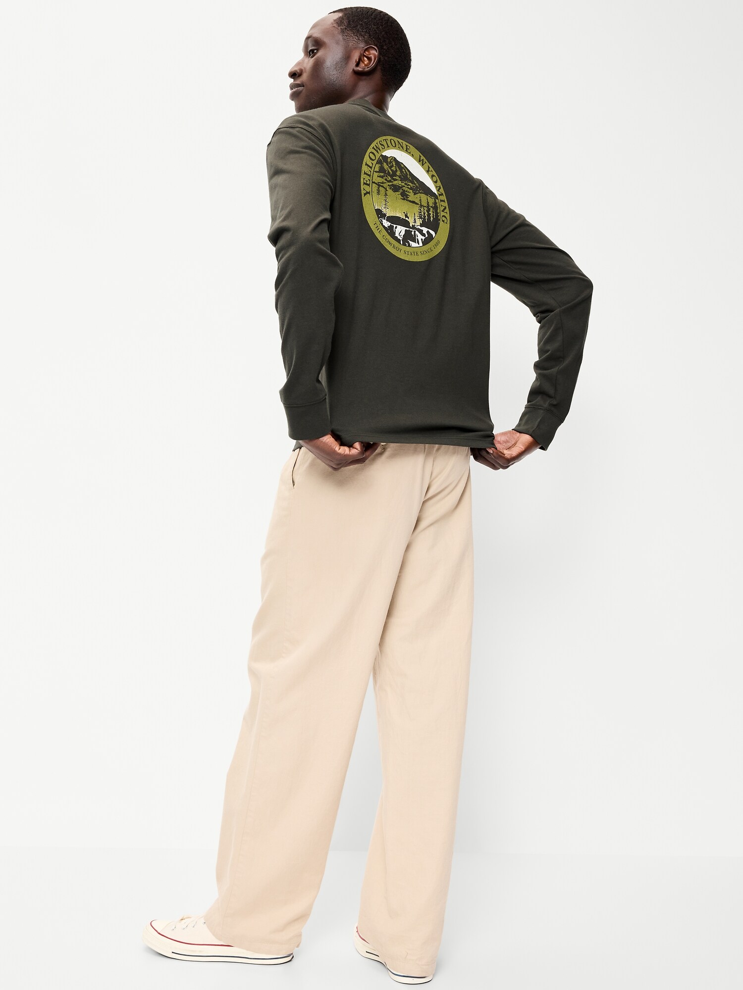 Мужская футболка Old Navy Long-Sleeve Heavyweight Graphic, цвет: Dark Kelp — фото 3