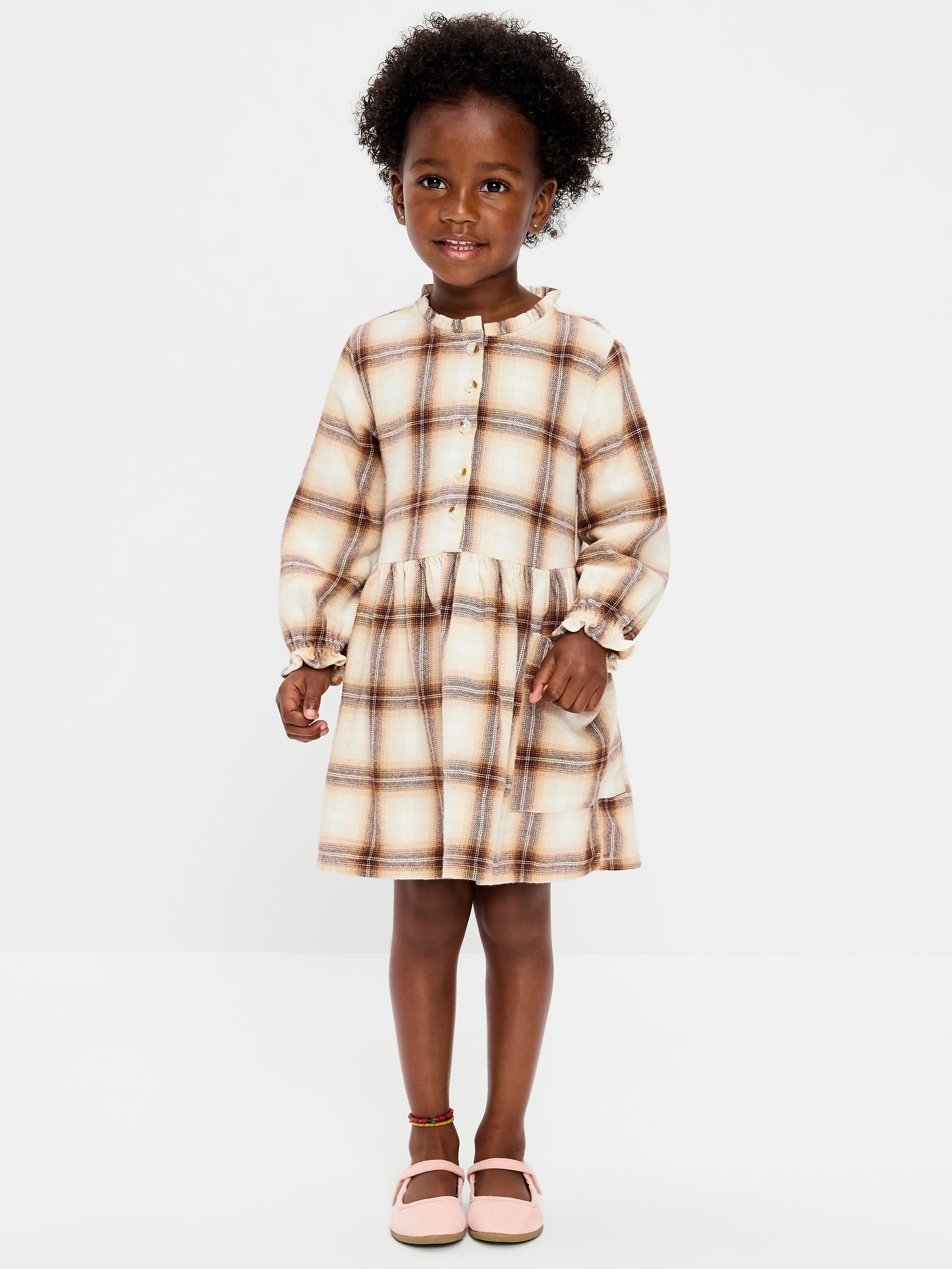 Long-Sleeve Flannel Shirt Dress for Toddler Girls