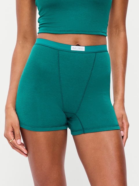 High-Waisted Ribbed Boyshort Briefs -- 3-inch inseam