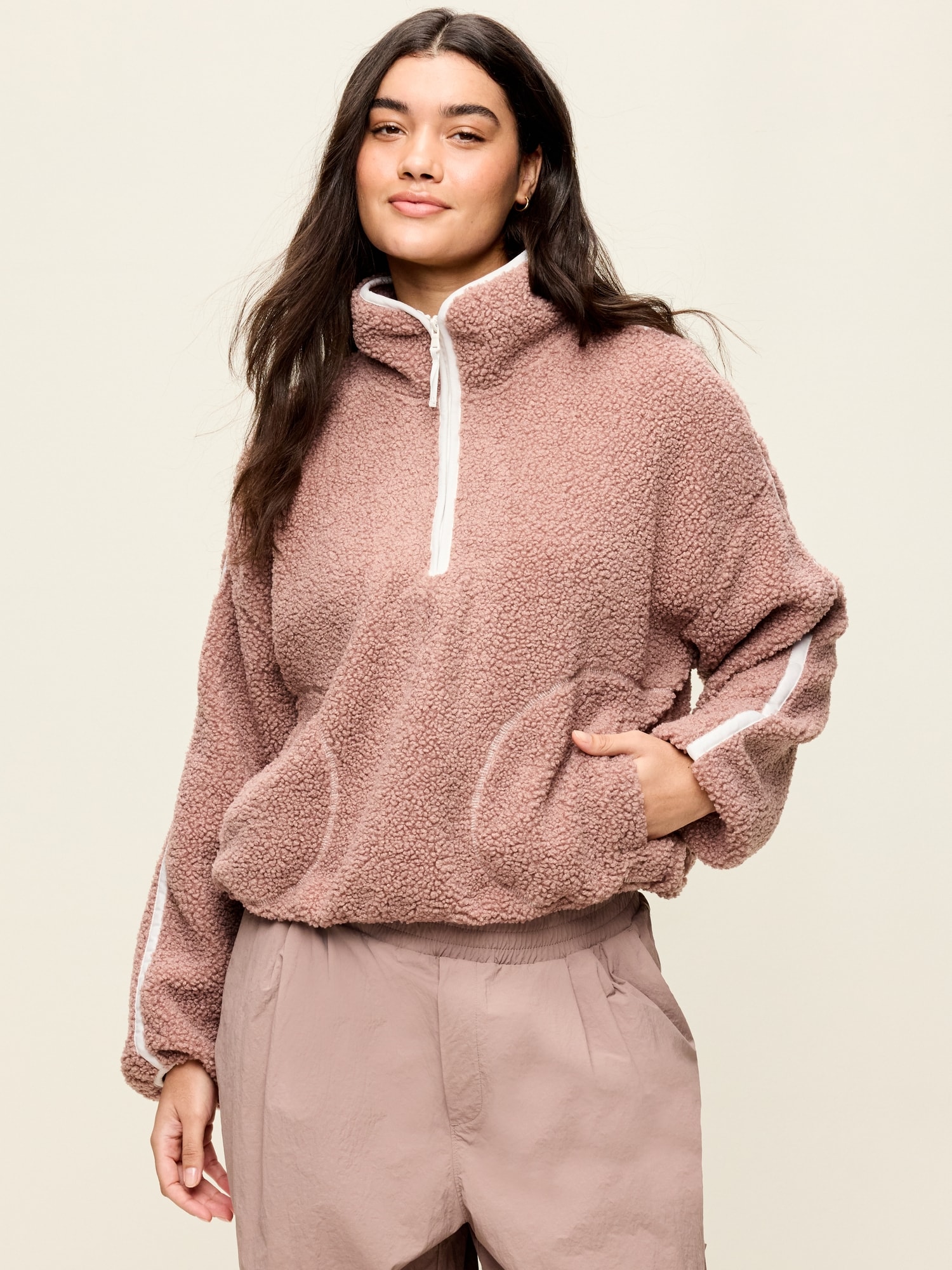 Loose Sherpa Quarter-Zip Pullover