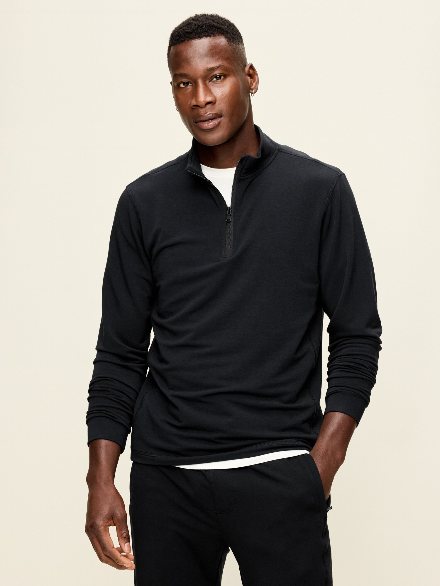 Мужской свитер Old Navy Recharge Knit Quarter-Zip Pullover, цвет: Чёрный