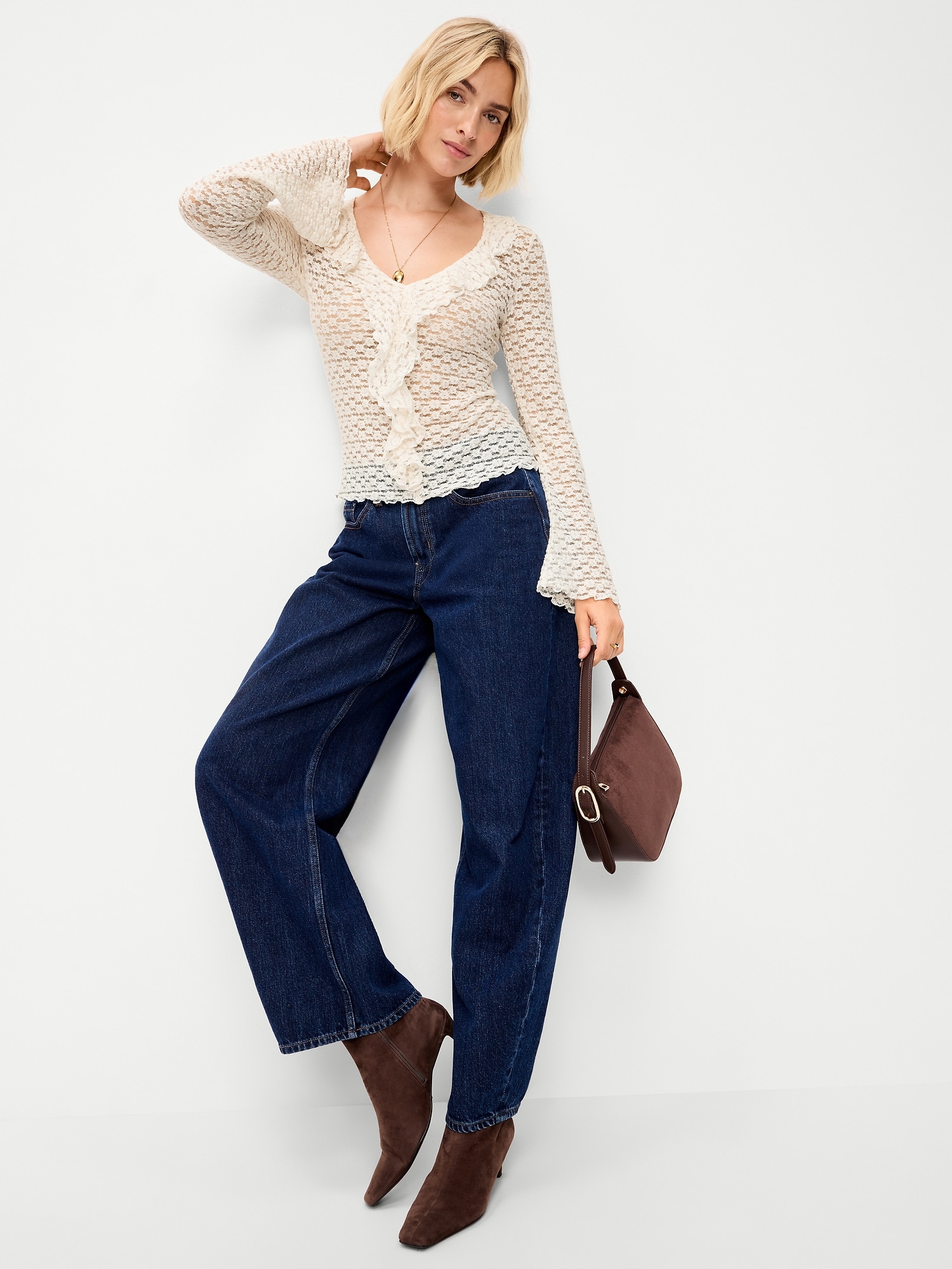 Fitted Bell-Sleeve Ruffle Top
