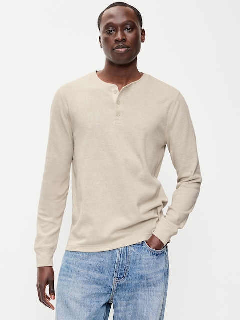 Long-Sleeve Waffle Henley T-Shirt
