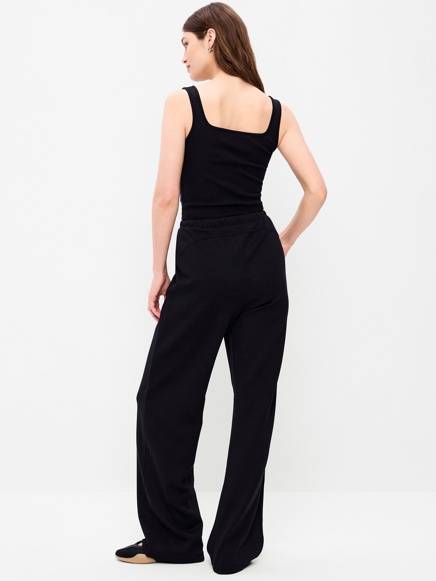 Женские брюки Old Navy Mid-Rise Dynamic Fleece Textured Wide-Leg Sweatpants, цвет: Чёрный — фото 2
