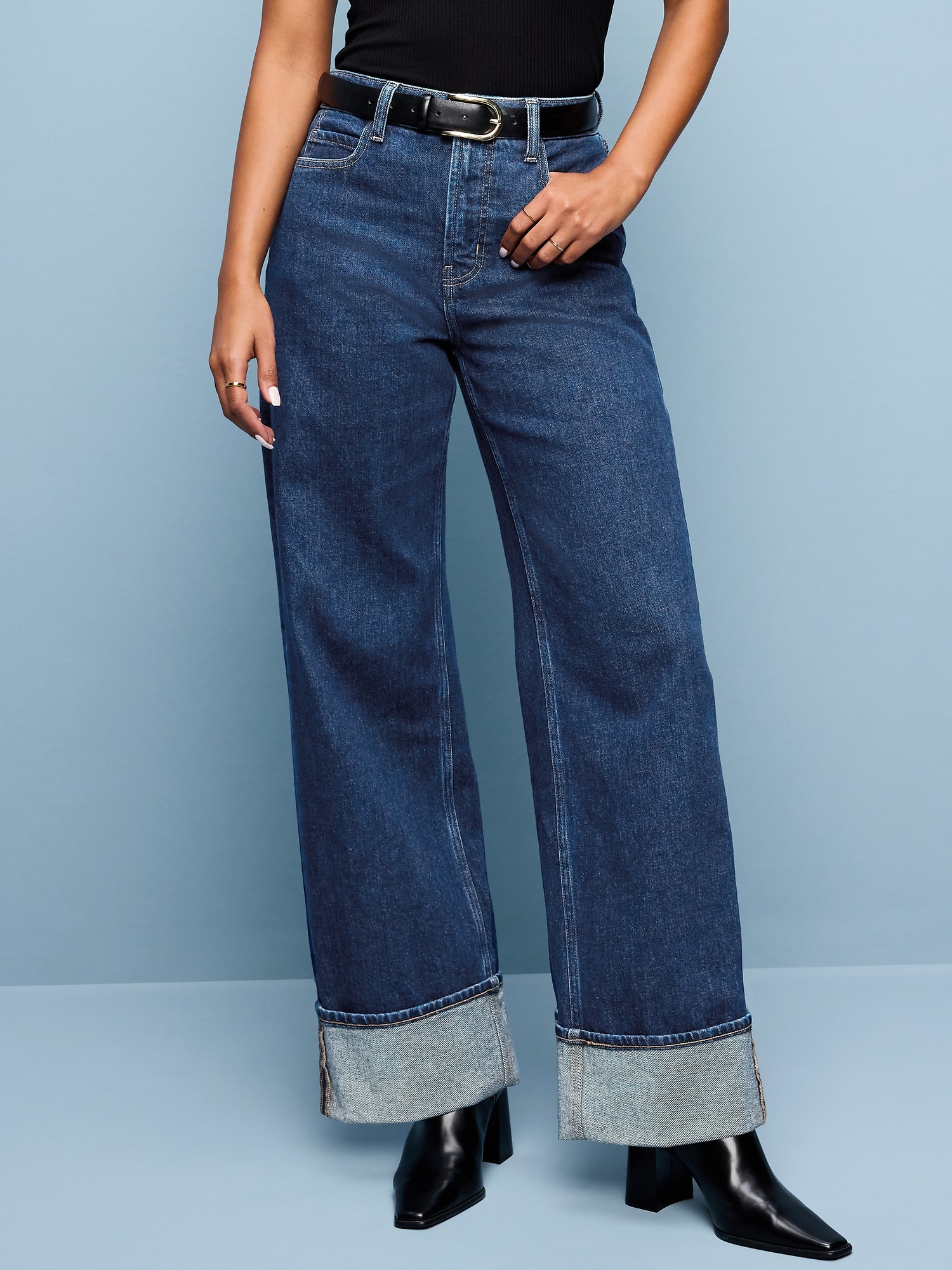 Curvy Extra High-Waisted Cuffed Wide-Leg Jeans