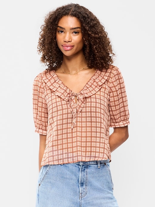 Ruffle Collar Tie-Front Chiffon Top | Old Navy