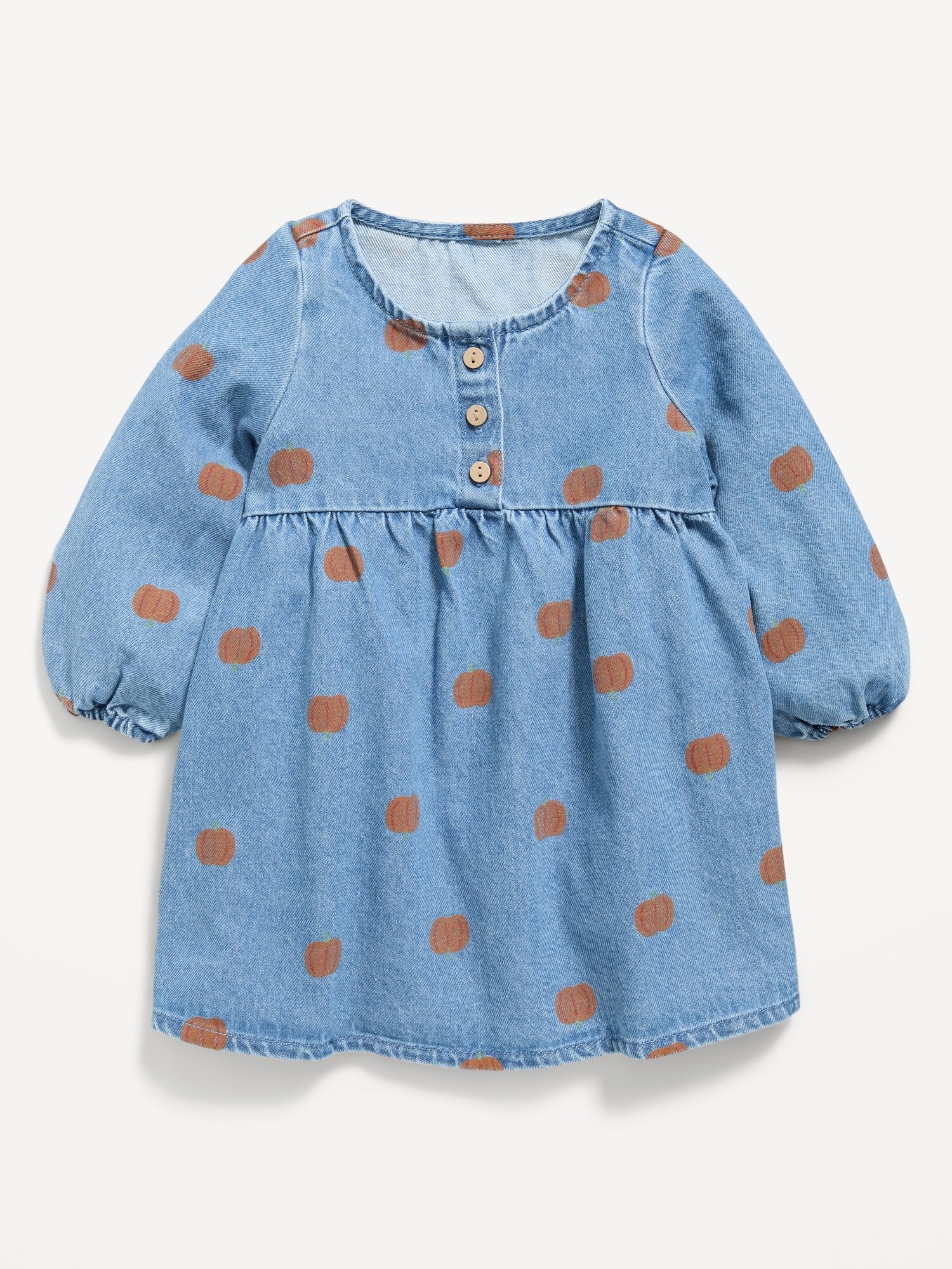 Long-Sleeve Denim Swing Dress for Baby