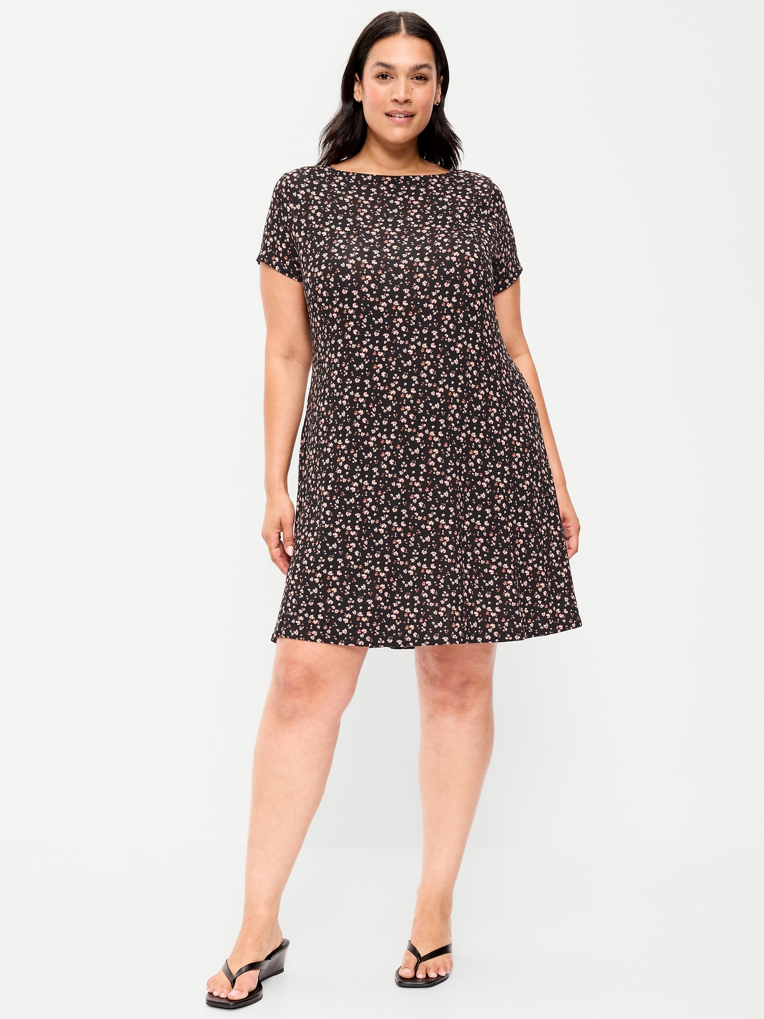 Short-Sleeve Mini Swing Dress