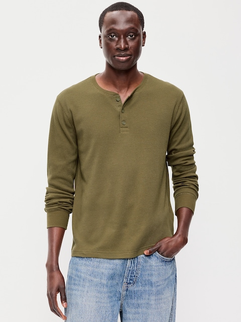 Long-Sleeve Waffle Henley T-Shirt